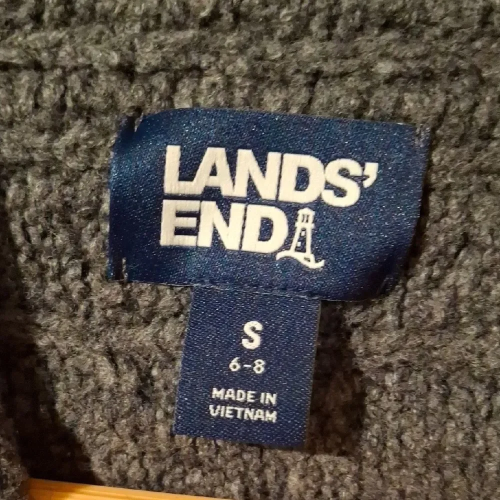 Lands' End Gray Crew Neck Sweater Cozy Knit